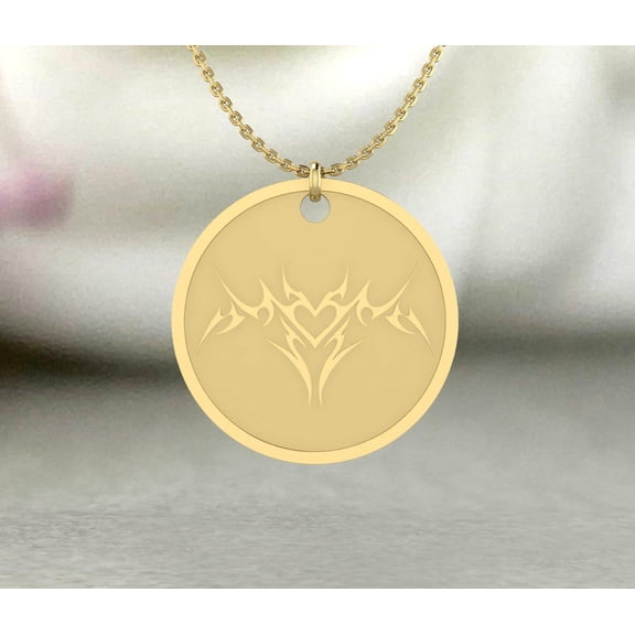 Gold-Plated Brass Tribal Heart Round Pendant Necklace