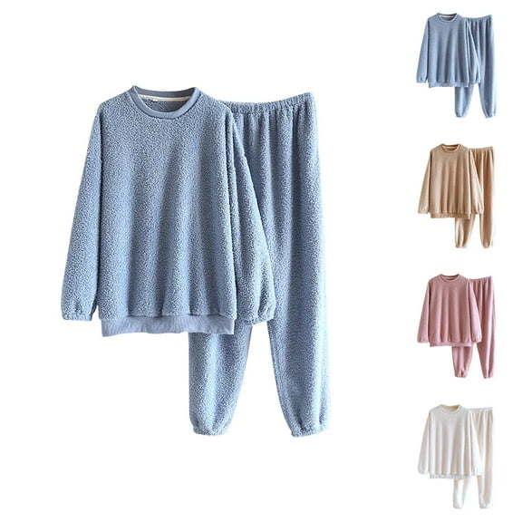 Pajamas for Women Set 2025 Winter Soft Flannel Long Sleeve Crewneck Pullover and Pants Pjs Set Womens Pajama Sets