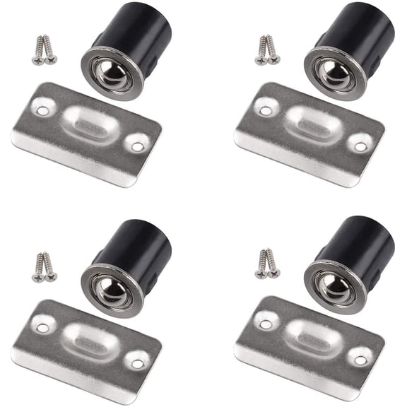 4 Pack Drive in Ball Catch with Strike Plate for Closet Doors, Satin Nickel, 13/16 Inch x 1-1/8 Inchs,Die-cast, Adjustable Tension Ball