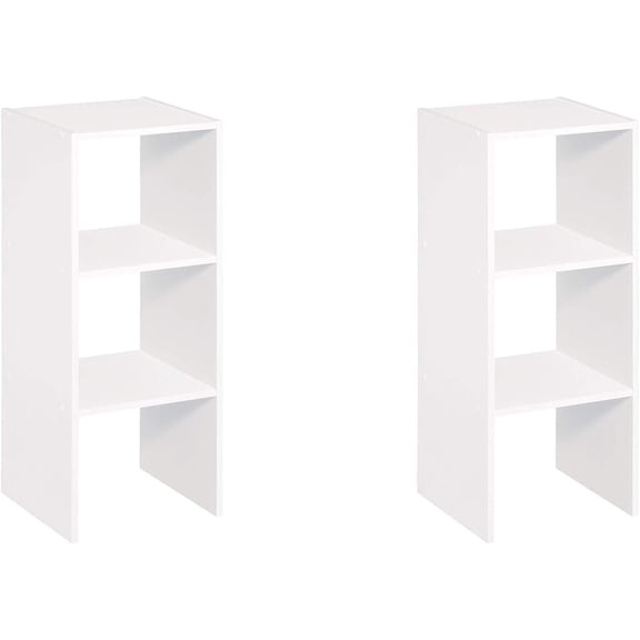 31 Inch 2 Cube White Decorative Home Stackable Standing Shelf Storage Organizer for Home, Office, and Garage, 2 Pack