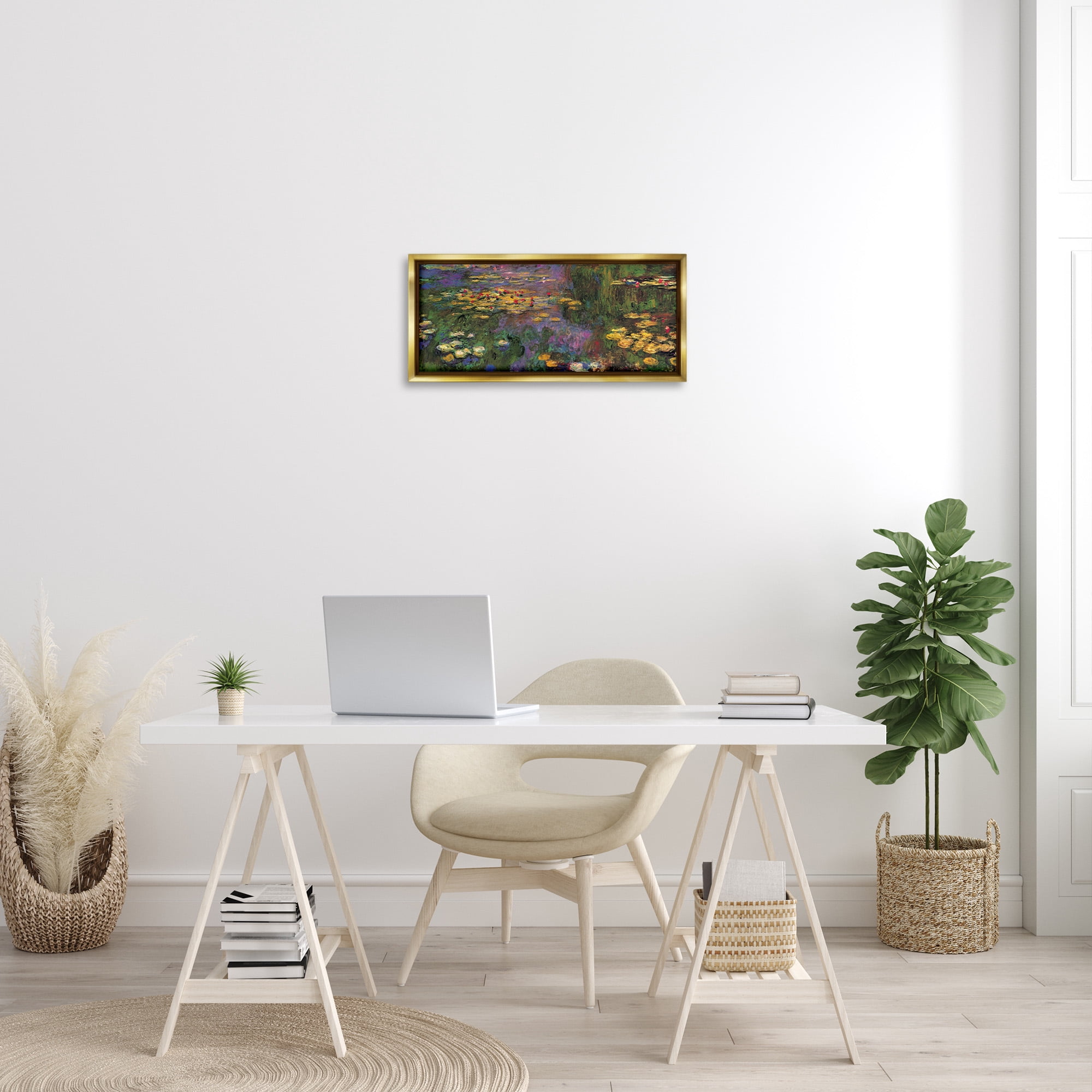 Stupell Industries Vibrant Traditional Water Lilies Botanical & Floral Painting Gold Floater Framed Canvas Art Print Wall Art, 25 x 11