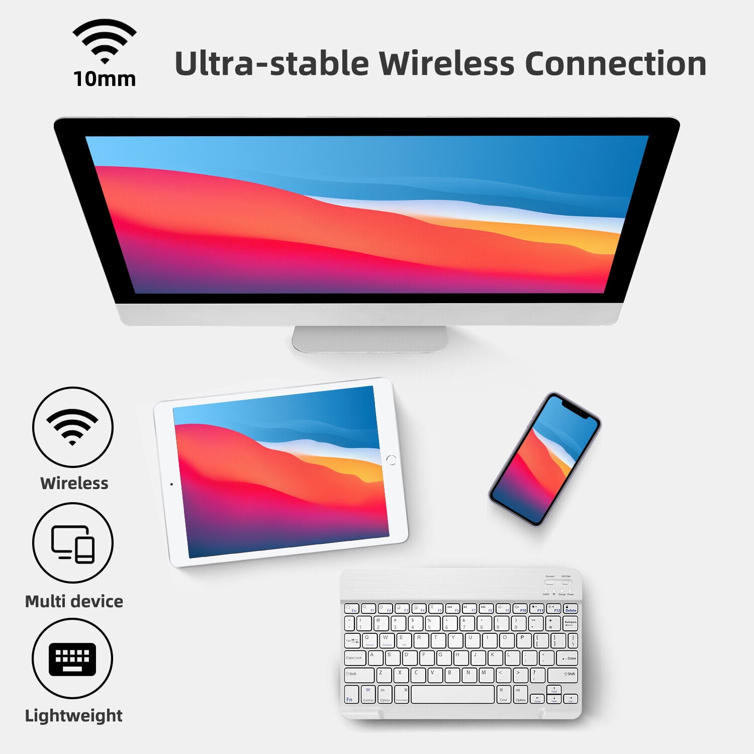 Universal Bluetooth Keyboard Multi-Device Wireless Keyboard for Windows iOS Android Computer Desktop Laptop, Black