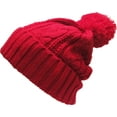 thumbnail image 3 of Red Slouchy Cable Knit Pom Pom Beanie Winter Cap Chunky Skull Hat Ski Kinit Warm New, 3 of 5