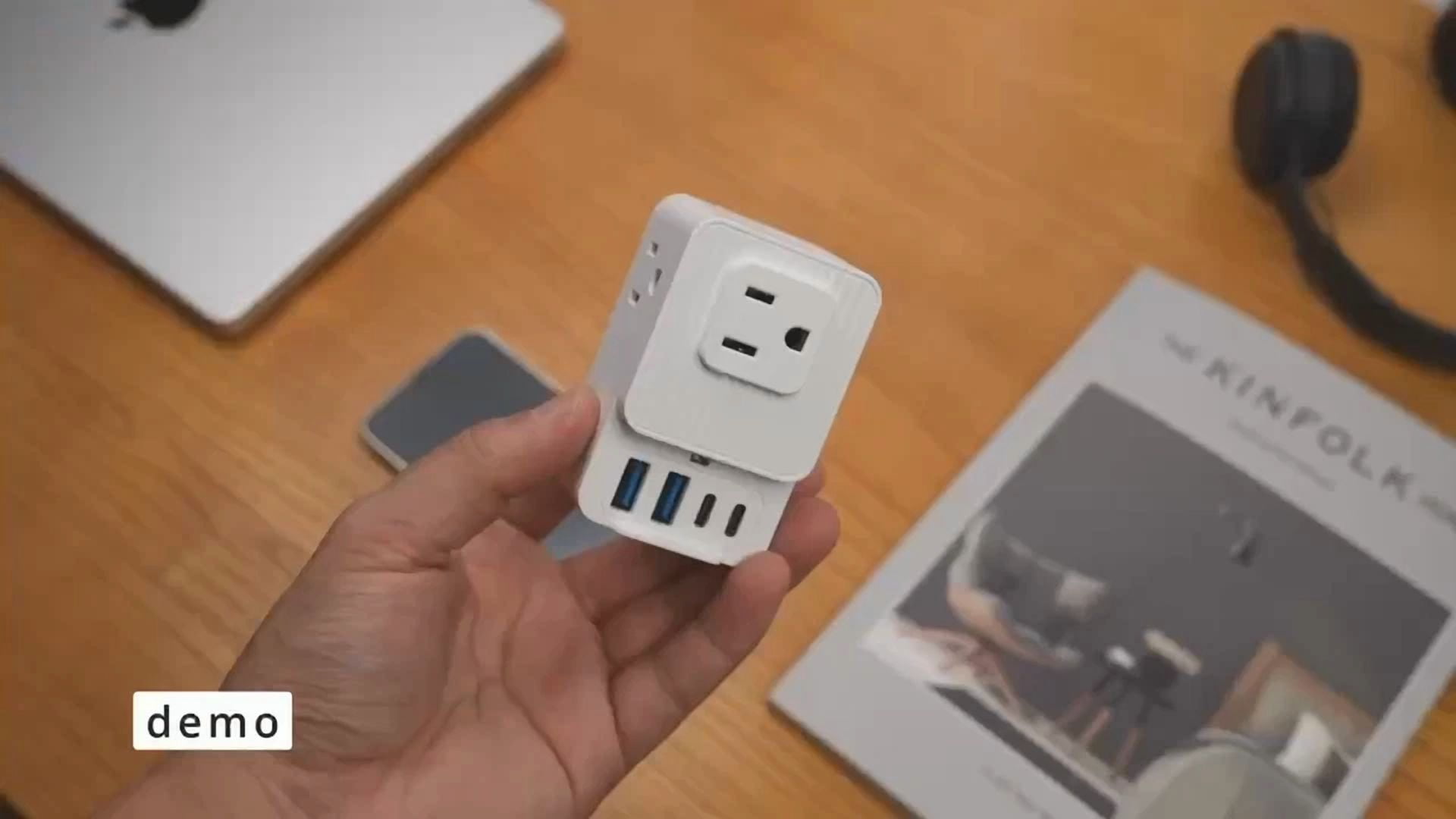CRESTIN- 7-In-1 Outlet Extender: 3 Ac Outlets, 4 Usb (2A+2C), Portable For Home/Travel