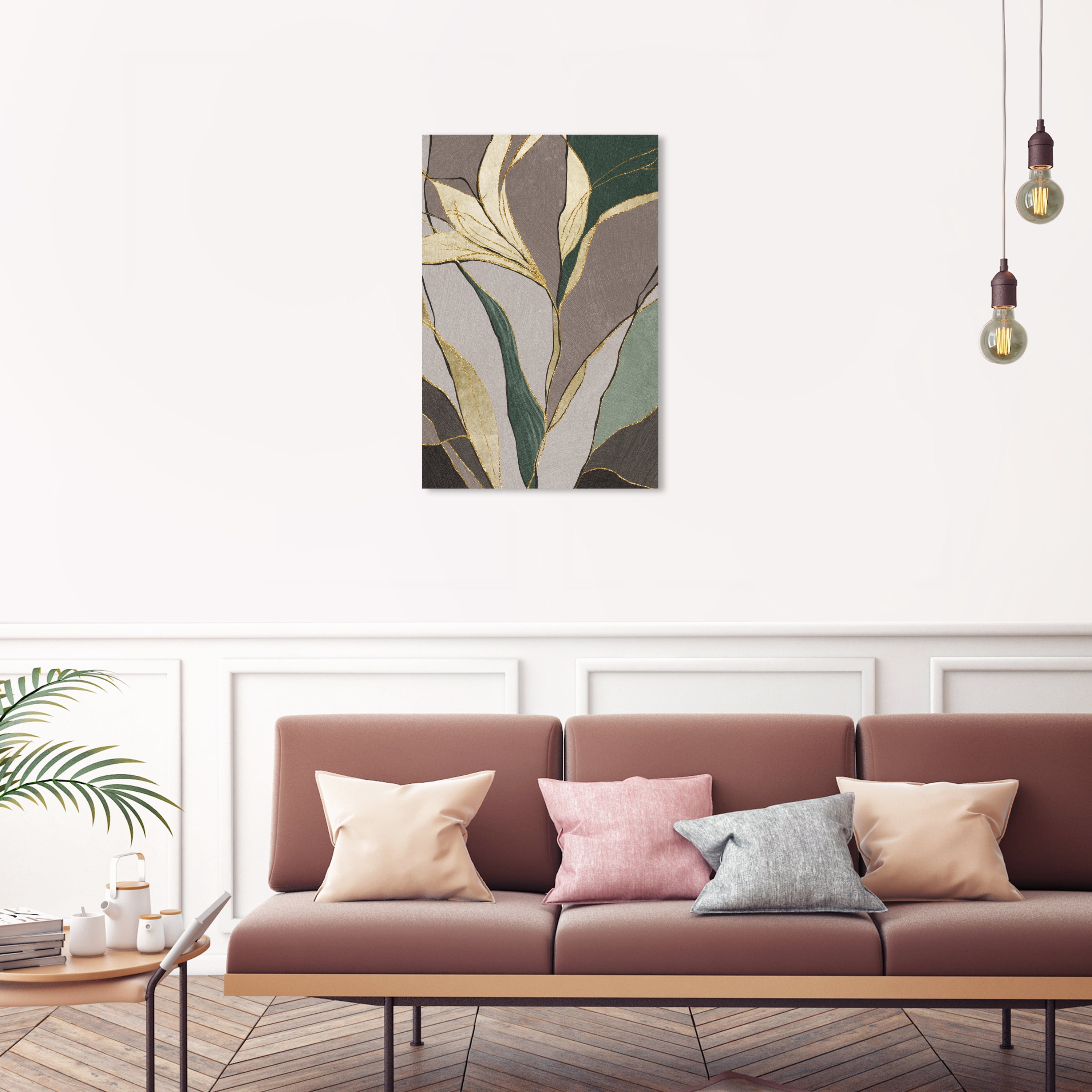 Golden Outline Floral II Floral and Botanical Wall Art Print Brown 20x30