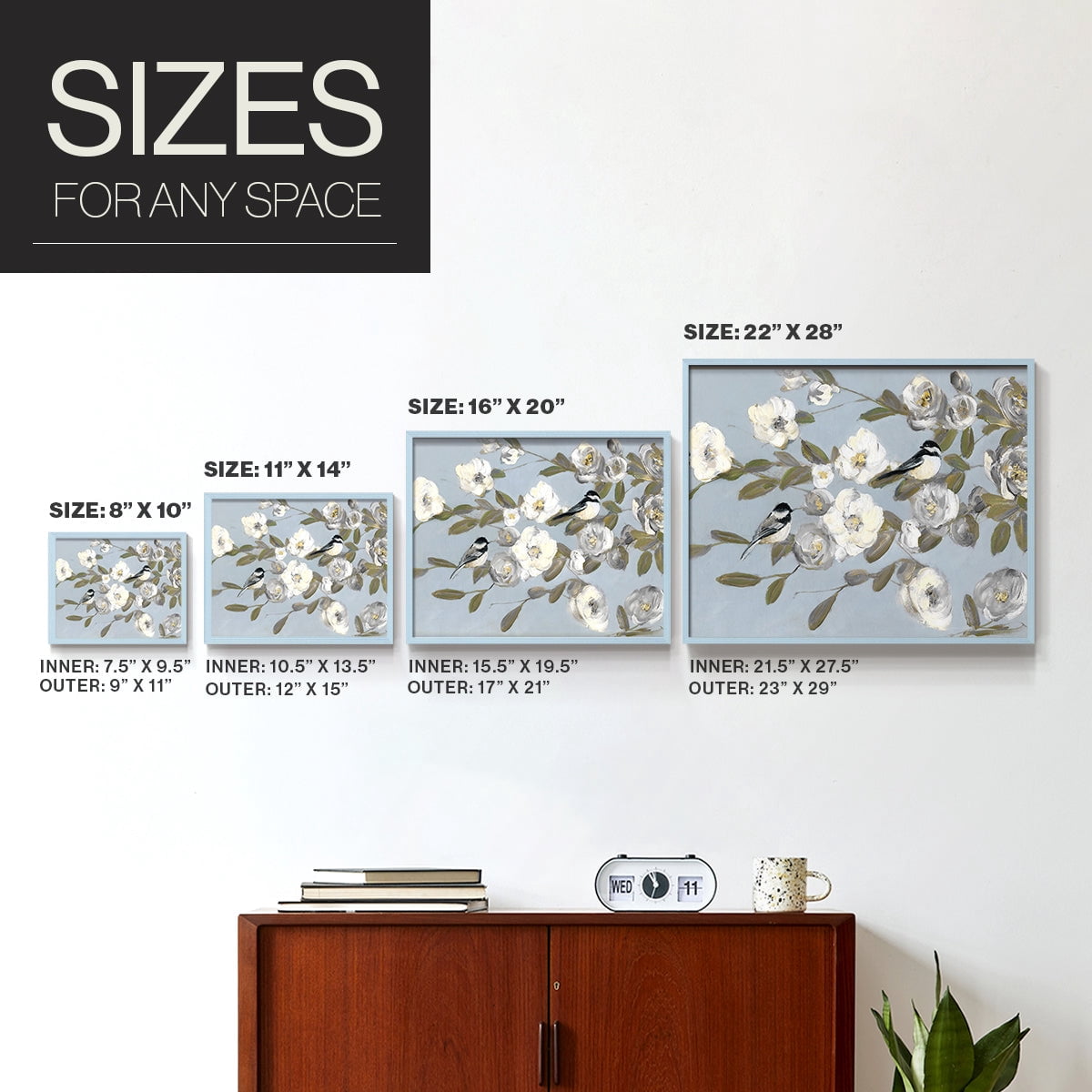 Chickadees and Blossoms I by Sally Swatland - Restickable Framed Giclée Print