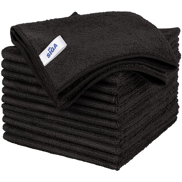 Microfiber Cleaning Cloth, All-Purpose Microfiber Towels, Streak Free Cleaning Rags, Pack of 12, Black, Size 32 x 32 cm(12.6 x 12.6 inch)
