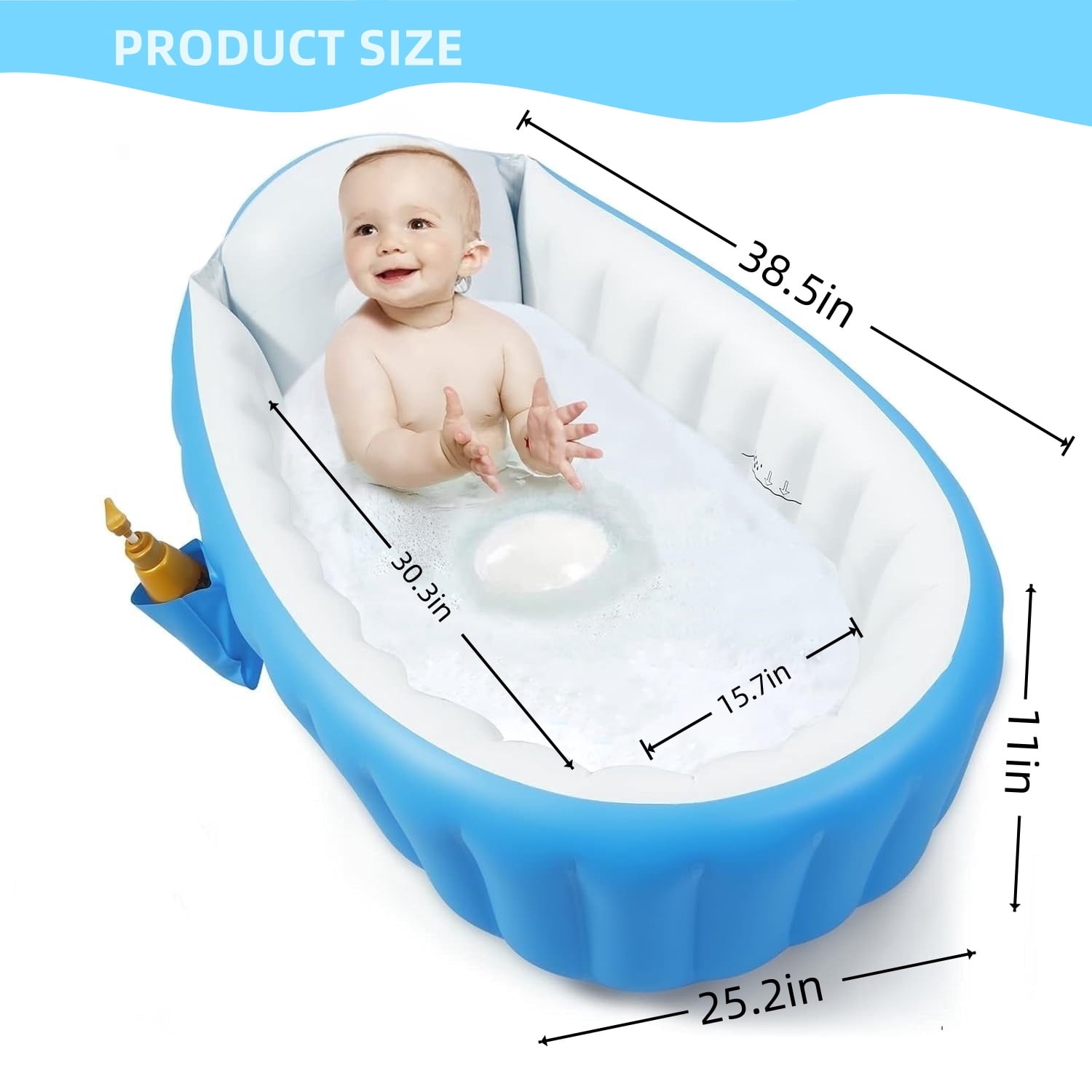 Anti-slip Inflatable Baby Tub,Foldable Shower Basin for Newborn,Comes with Pump ,Patching tools and Bathing toys（dolphins, Fish, frogs）