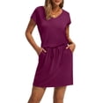 thumbnail image 4 of Qaspx Summer Dresses for Women V Neck Casual T-shirt Dresses Tie Waist Mini Dress with Pockets, 4 of 5