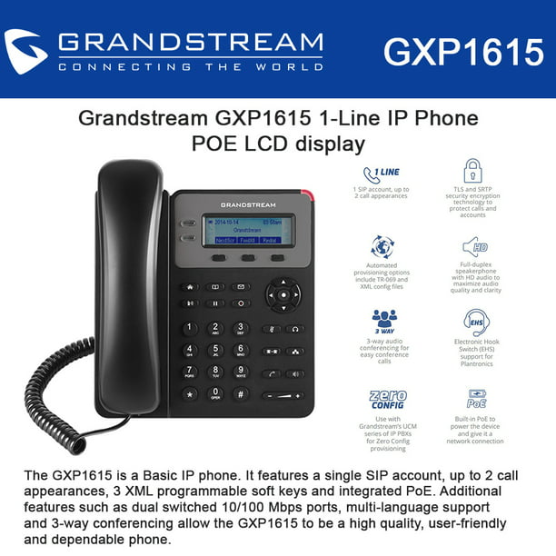 Grandstream GXP1615 1-Line IP Phone POE LCD display 3way conference - Walmart.com - Walmart.com