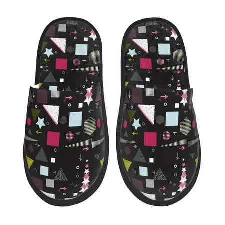 

Qekee Colorful Geometry print Slippers for Women and Men Fluffy Cute Cozy House Slipper Funny Furry Bedroom Slippers for Women Indoor -Large