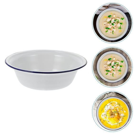 SHERCHPRY Thickened Enamel Bowl Large Vintage Enamelware Serving Basin Multi-Purpose Metal Washbasin for Kitchen Dining and Food Prep