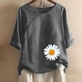 thumbnail image 2 of Blusas de Manga Corta para las Mujeres Impresas Cuello Redondo Camiseta Casual, Blusa de Algodón de Imitación para las Mujeres, 2 of 4