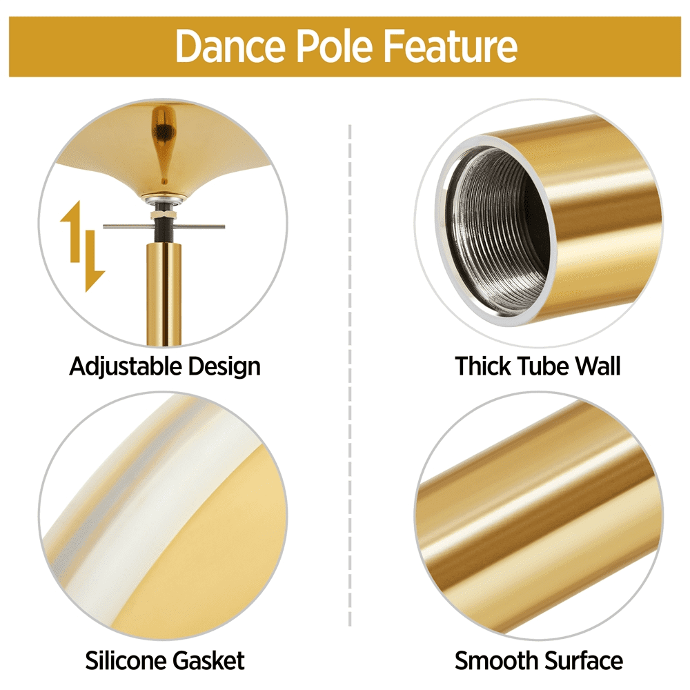 Alden Design 7.7'-9' H Metal Adjustable Dance Pole with 2 Modes for Home, Gold