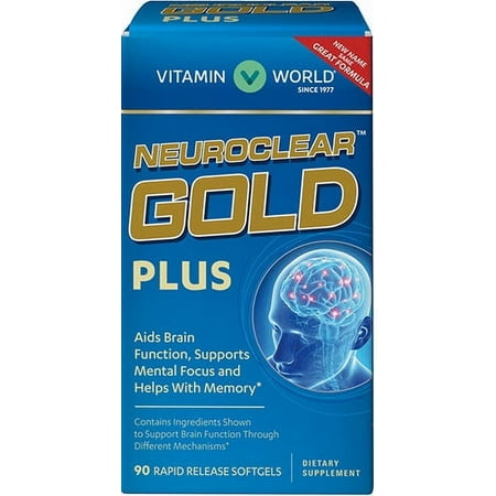 Vitamin World NeuroClear Gold Plus 90 Softgels, Phosphatidylserine, DHA, Ginkgo Biloba, Supports Brain and Mental Focus, Rapid-Release, Gluten Free