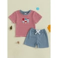 thumbnail image 4 of Caoirhny Toddler Baby Boy 4th of July Outfit 0-3Years Star Popsicle/American Flag Striped Short Sleeve Tops Solid Shorts 2 Piece Waffle Set, 4 of 9