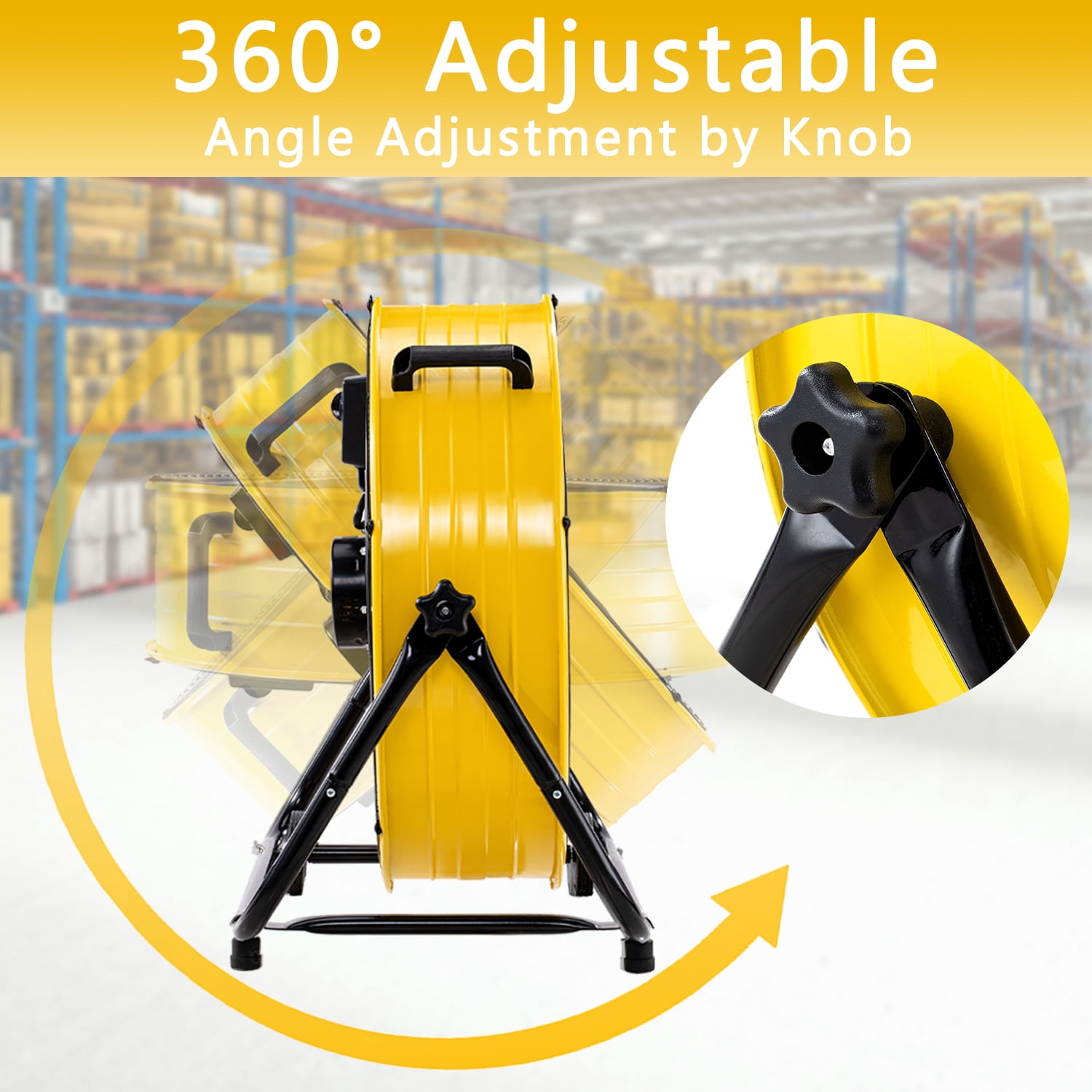 24"Industrial Fan High Velocity,Heavy Duty Drum Fan up to 8100CFM,3-Speed & 360°Adjustable,Ideal for Home, Garage, Indoor/Outdoor Use, Yellow