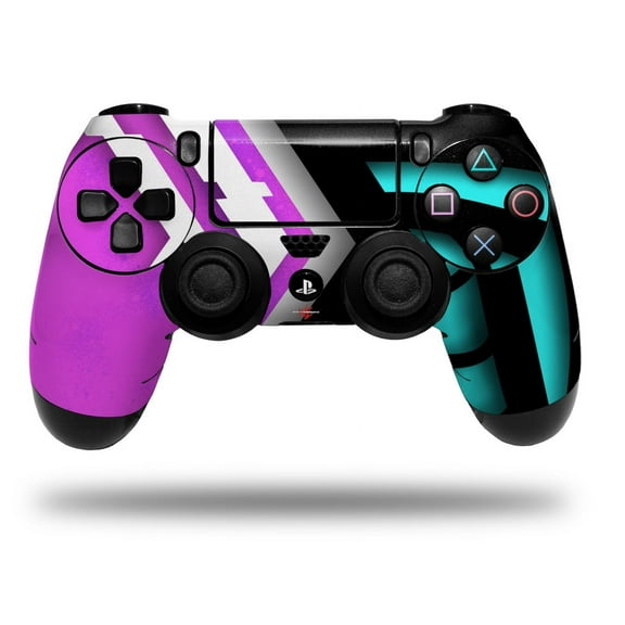 Skin for Sony PS4 Dualshock Controller PlayStation 4 Original Slim and Pro Black Waves Neon Teal Hot Pink (CONTROLLER NOT INCLUDED)