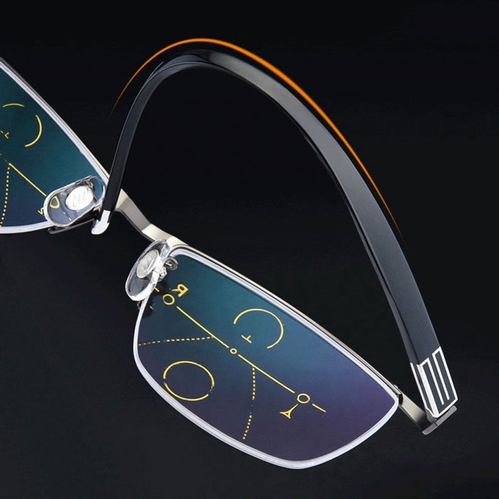 Men Black Half Rimless PROGRESSIVE Reading Glasses Multi-focal Business Flexible TR Lightweight Classic Readers +1.00