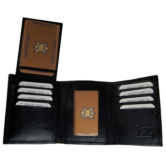 Improving Lifestyles Mens Leather Wallet Trifold Black Flipup Window ID FREE Organza Gift Bag SUN1222BK
