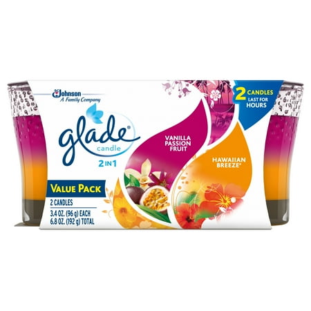 Candlea Glade 2in1 Jar Candle 2 CT, Hawaiian Breeze & Vanilla Passion Fruit, 6.8 OZ. Total, Air Freshener ()