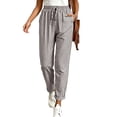 thumbnail image 2 of Casual Tapered Trousers for Women Vertical Stripes Elastic Drawstring High Rise Relaxed Fit Everyday Pants with Pockets, 2 of 5