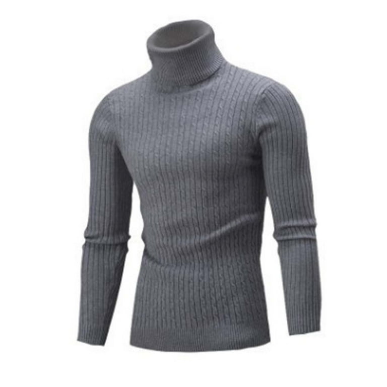 Rohuuque Men's Turtleneck Sweater Textured Knit Sweater Solid
