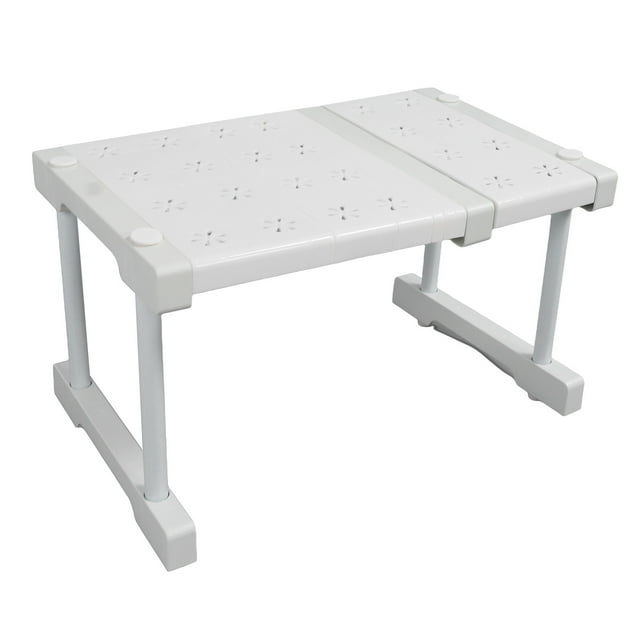 Expandable Cabinet Shelf Organizer, Kitchen Counter Shelf Rack Sink Shelf Riser Countertop Storage, 24cm Width 22cm Height, White