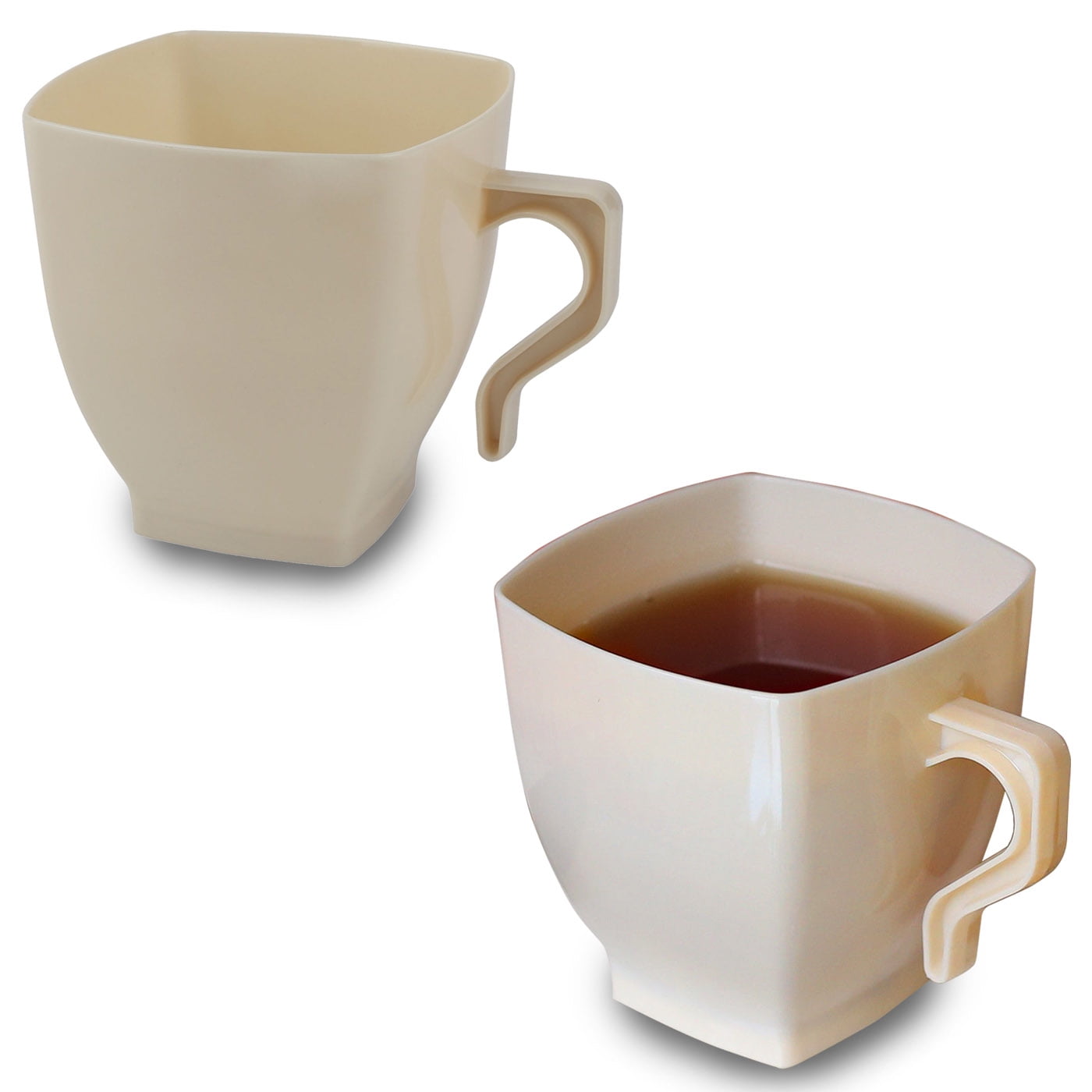 Bone Plastic Coffee Cups 8oz Square Mugs with Handle Disposable or