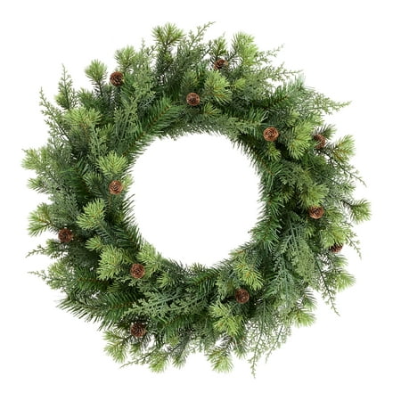 Holiday Time Unlit Sonoma Cypress Evergreen Artificial Christmas Wreath, Green, 24", PE
