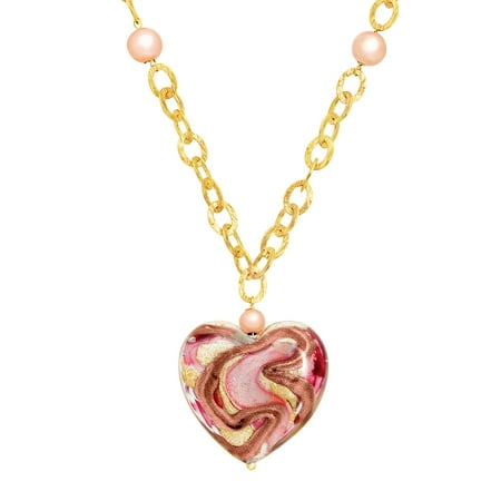 Duet Murano Glass Swirl Heart Necklace in 14kt Gold-Bonded Sterling Silver