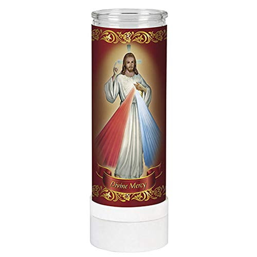 Devotional Divine Mercy Jesus Christ Catholic Electric Prayer flameless LED Candle (8"Tall) / Veladora de Oración sin Llama