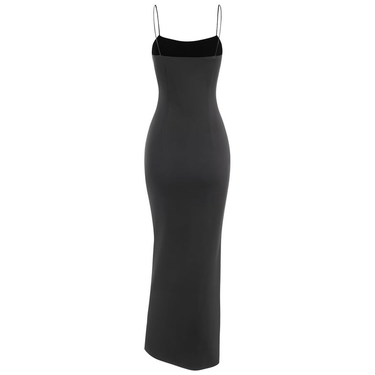 ZAFUL for Ladies Prom Dress or cocktail dress Spaghetti Strap Thigh Split  Slinky Bodycon Maxi Dress Black M 