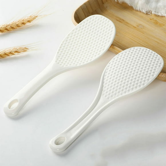 Paleta de arroz antiadherente | Cuchara de Servir de Plástico de Grado Alimenticio | Mango cómodo texturizado | Utensilio de cocina Easy Clean | Resistente al calor | Blanco | Paquete de 2 | 7,5