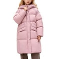 thumbnail image 3 of Letdown Girls Winter Coat Long Hooded Puffer Jackets Cozy Full Button Zip Up Fall Coats Trendy Casual Warm Travel Knee Length Outerwear (Red,13-14 Years), 3 of 9