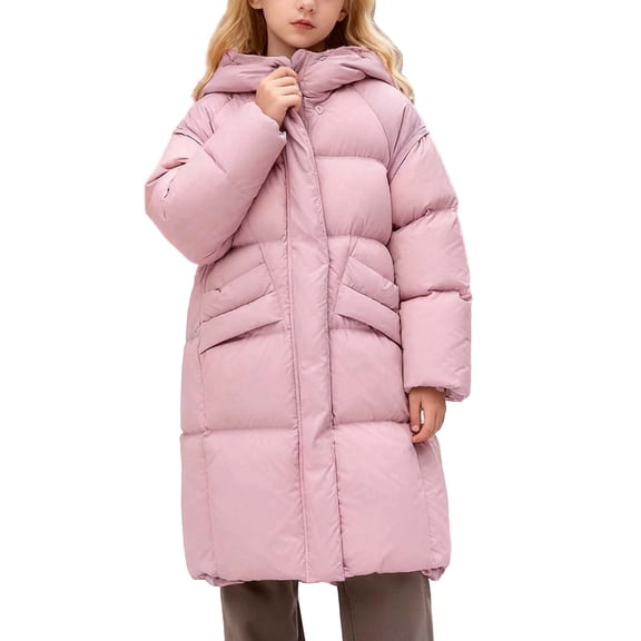 REDARER Girls Winter Thickened Hooded Long Coat, Warm Insulated Puffer Jacket with Pockets for Cold Weather,13-14 Years