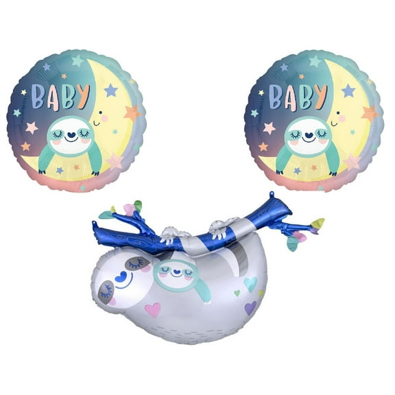 Sloth Mommy and Baby Shower Party (3) Piece SuperShape Mylar Foil Balloons Set
