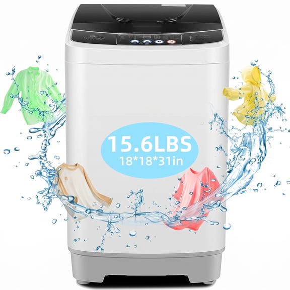 Adnoom Portable Washing Machine, 15.6lbs Capacity Fully Automatic Compact Washer with Drain Pump, LED Display, Compact Washing Machine Quiet and Energy Efficient