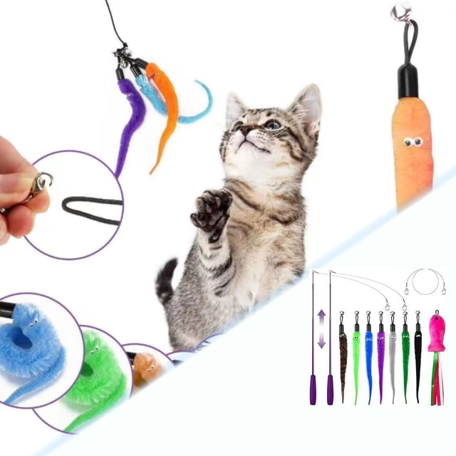 Outdor Retractable Cat Wand Interactive Teaser With & Tassel For Indoor Cats Telescoping Pole For Exercise & Self Play