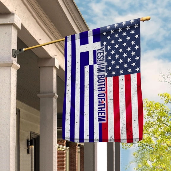 American Half Greece Flag Greek Friendship U.S.A My Home My Blood House Flag, Double-Sided Decorative Outdoor Flag, Polyester Yard Flag 29.5 x 39.5 in