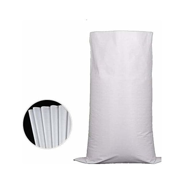 10 piezas bolsa de escombros jamw bolsa de basura de jardín tejido blanco 60x100 cm Paquete de 10 bolsas tejidas blancas de 60x100 cm, vista frontal de una bolsa con tejido de alta densidad y costuras reforzadas en la base; inserto circular muestra el patrón de tejido. También suele usarse para almacenar materiales ligeros en obra o jardín.