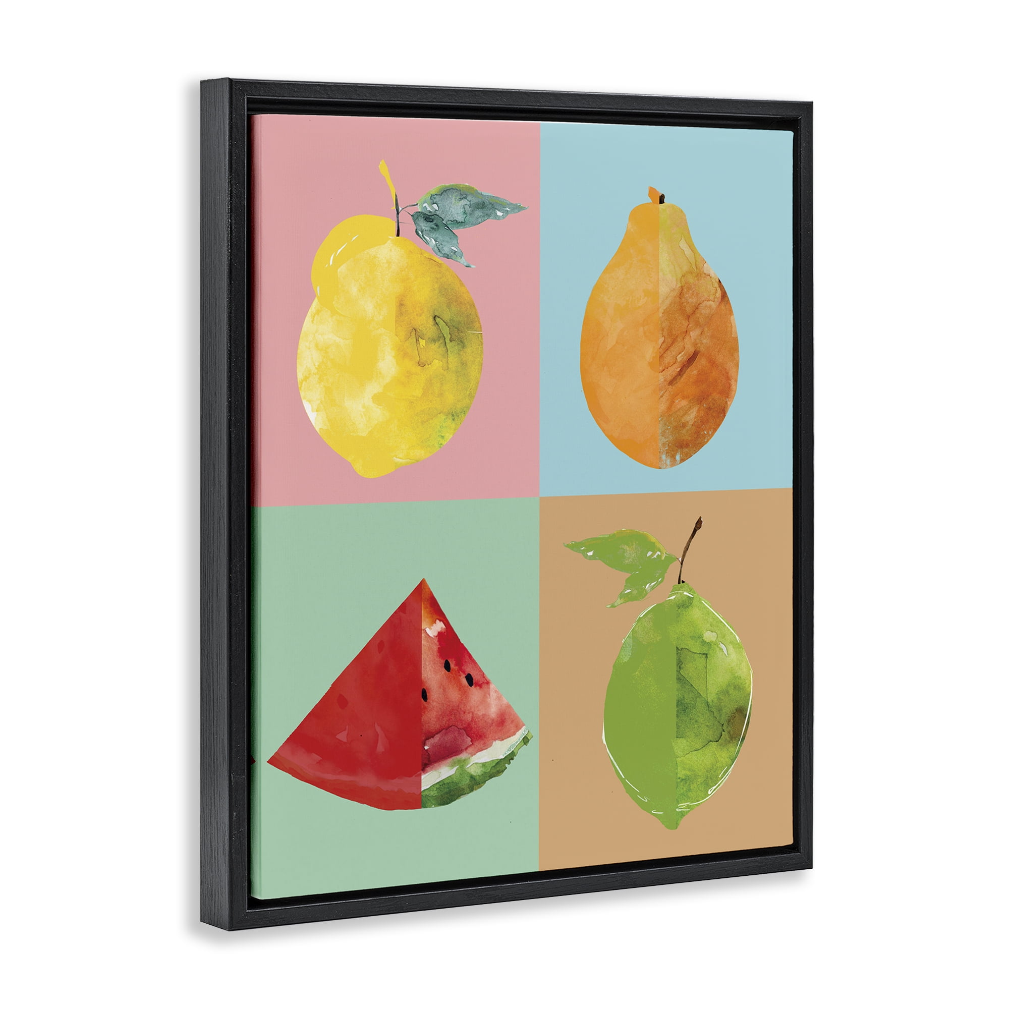 Stupell Industries Modern Pop Fruits Abstract Food & Beverage Painting Black Floater Framed Canvas Art Print Wall Art, 25 x 31