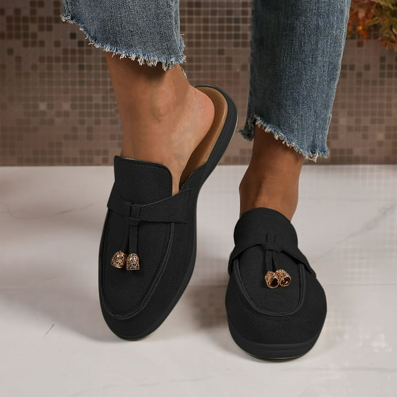 Xucatan Mules for Women Flats Round Toe Suede Leather Flats with Tassel Detail, Comfortable Slip-On Backless Loafers,Casual & Work Shoes Gift