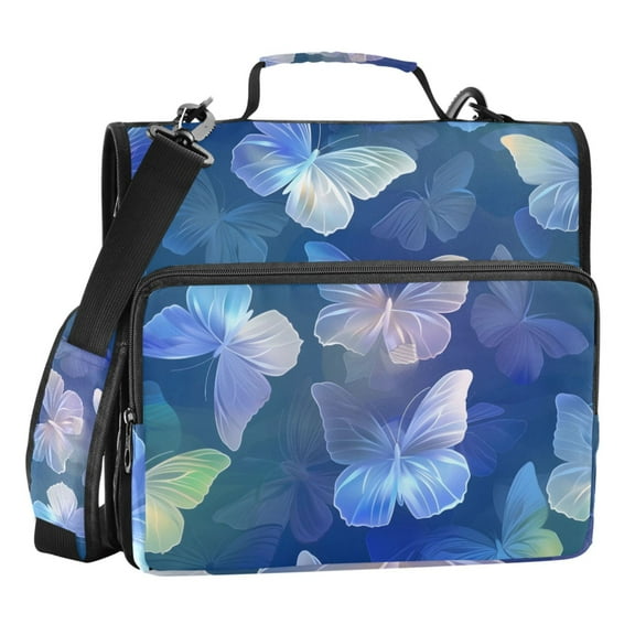 ALAZA Zipper Binder Butterfly Shiny Blue 3 Ring Trapper Keeper File Folder Organizer Bag