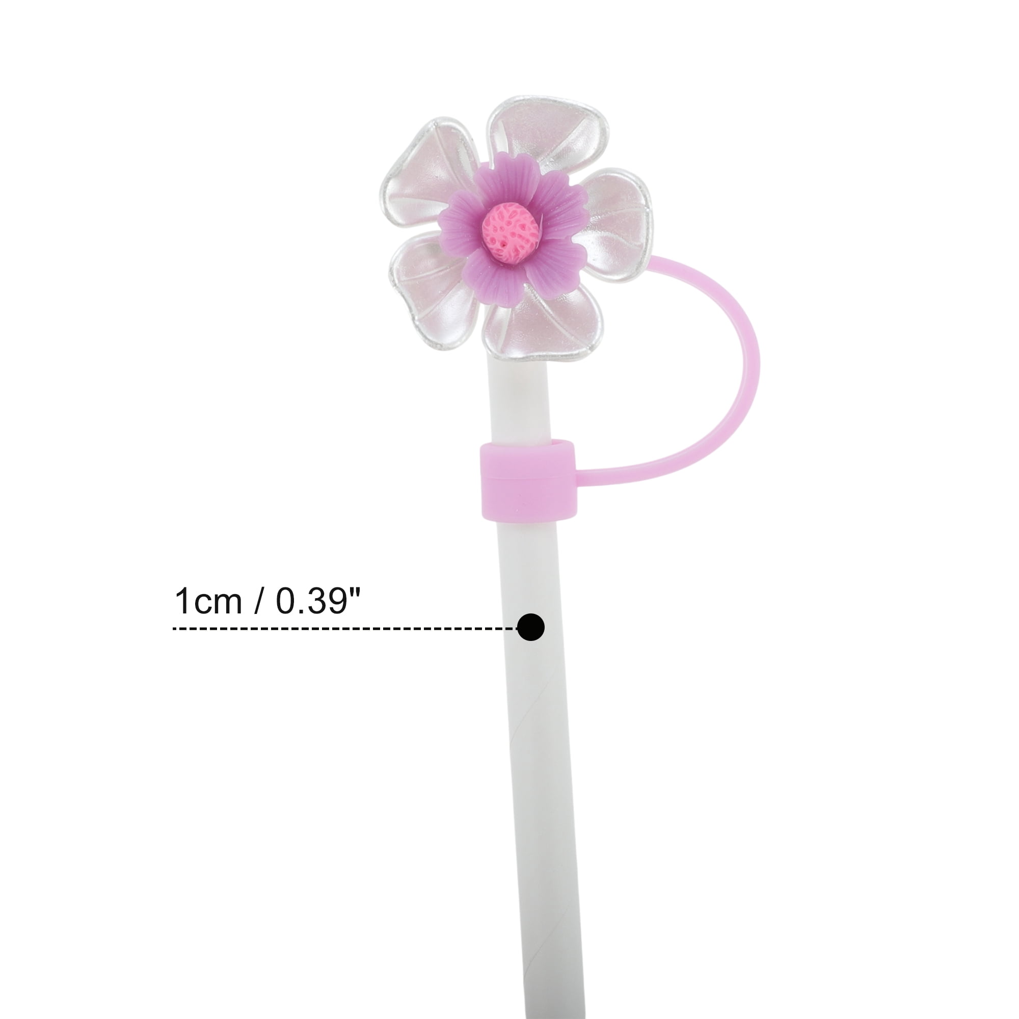 Unique Bargains 4Pcs Flower Straw Cover Cap Silicone Straw Covers for Drinkware Purple