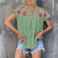 thumbnail image 6 of Enjoytime Women Tops Trendy Embroidered Printed Tassel Tie Short Sleeve Blouses Summer V Neck Dressy Casual Shirts, 6 of 7
