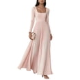 thumbnail image 2 of QUNYINEY Elegant Women's Dresses Pink Formal Long Sleeve Long Wedding Guest Dress Party Slim Fit A Line Square Neckline Dresses S-2XL, 2 of 6