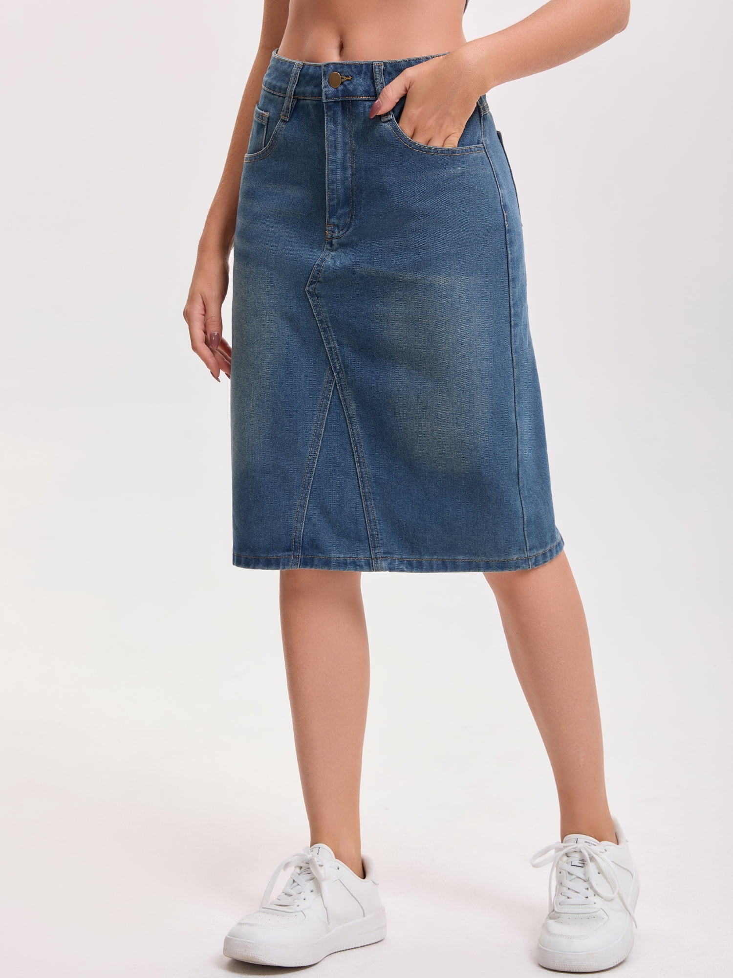 DARING DIVA Women's Durable Denim Skirt A-Line Midi Jean Skirts X-Large Vintage Blue