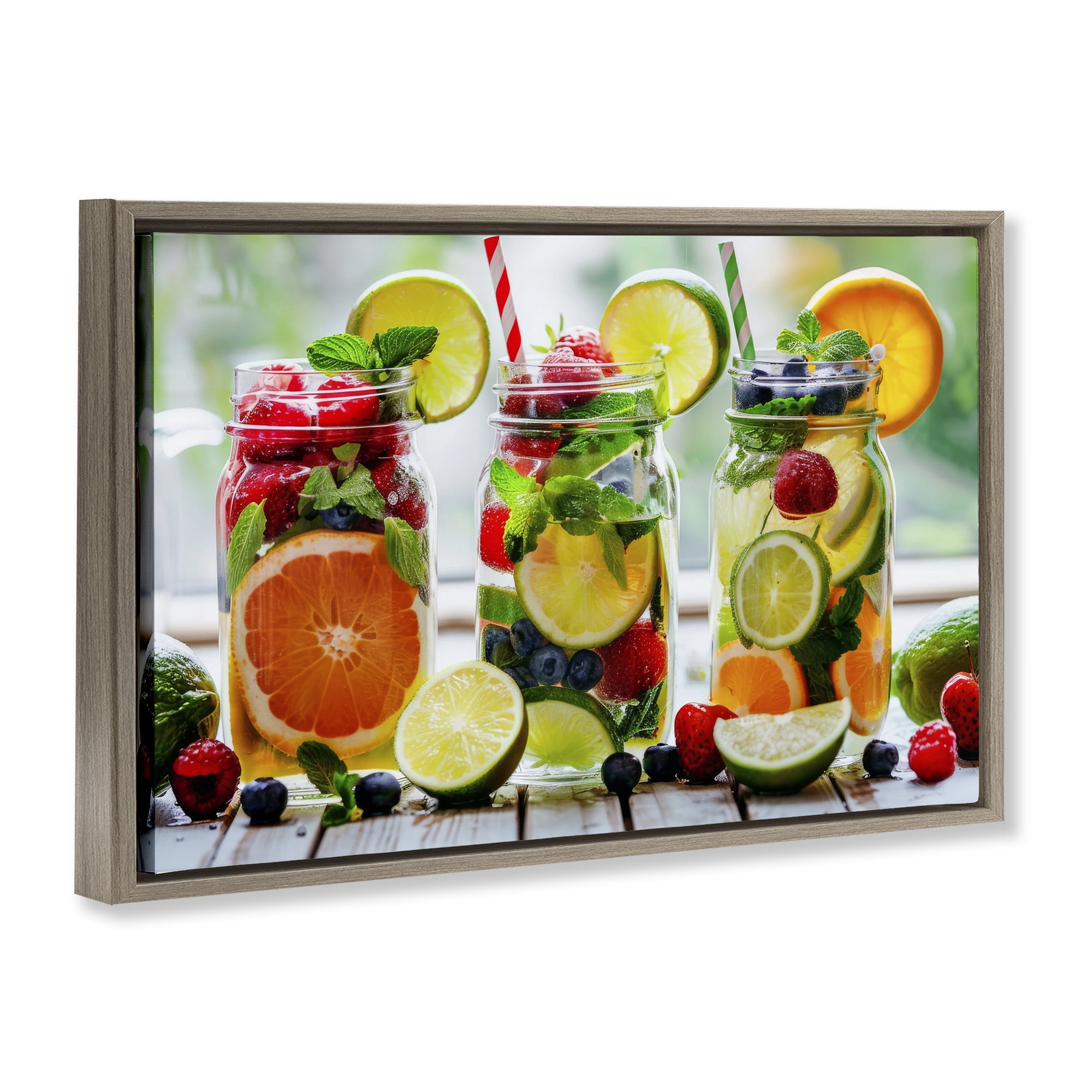 Stupell Industries Vibrant Citrus & Berry Infusion Brown Framed Floater Canvas Wall Art, design by Lazar Studio
