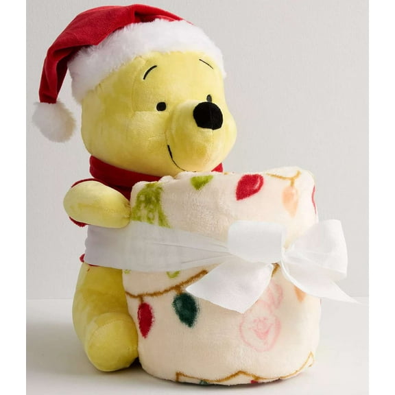 Disney Santa Winnie the Pooh Plush & Fleece Throw Blanket Set